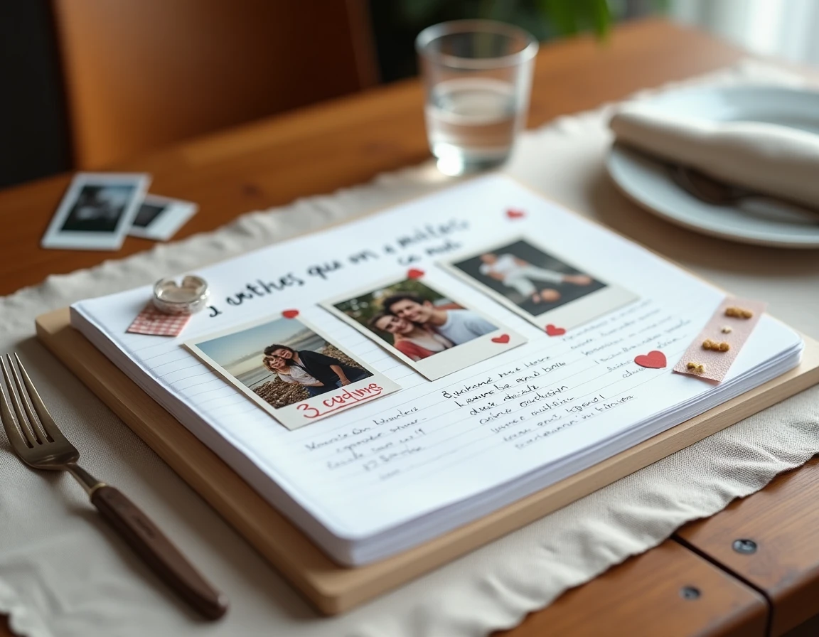Une page du journal photo présentant le bloc des trois choses aimées du mois avec photos et légendes manuscrites