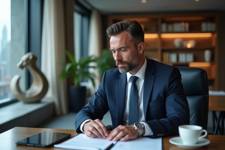 Homme d'affaires en costume dans un bureau moderne