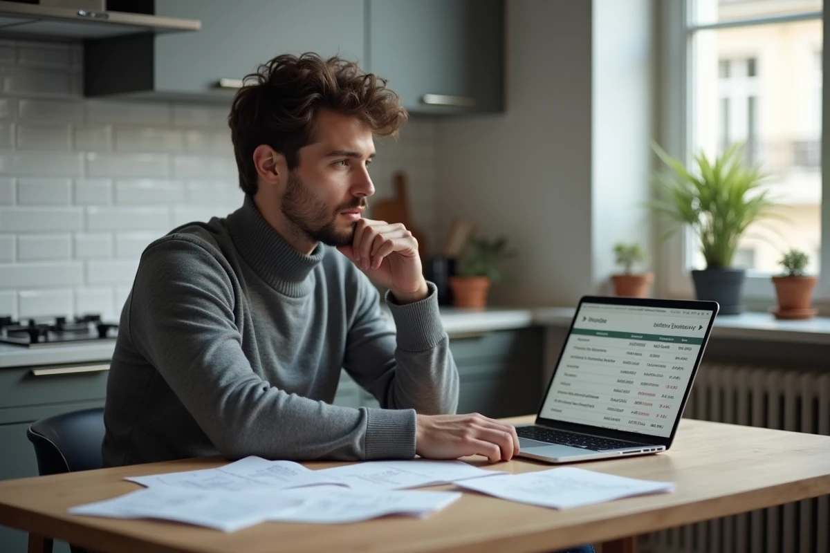 Jeune homme analysant ses dépenses face à la hausse des prix et l'inflation en 2025